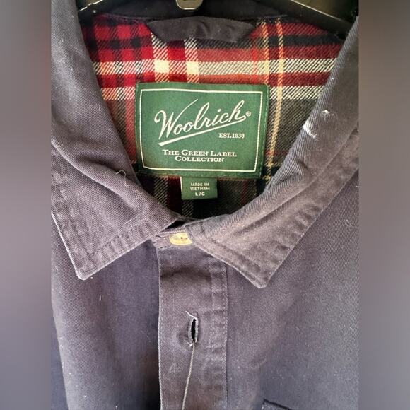 Woolrich the Green label Men’s Shacket Flannel Lined Button up Navy Large New - Picture 7 of 13